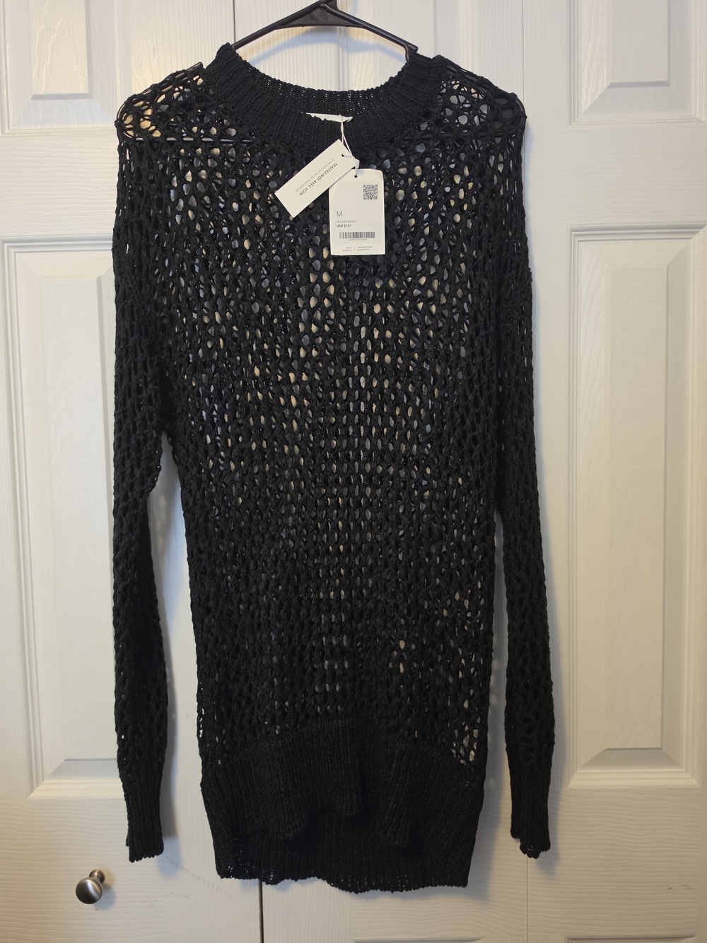 OAK + FORT Black Open-Weave Knit Top